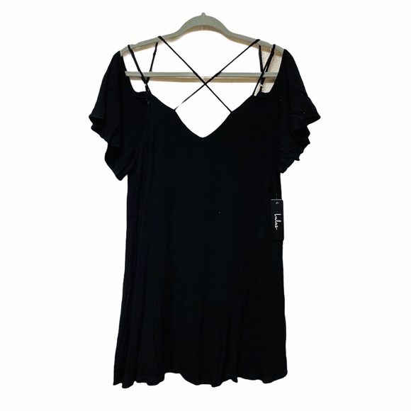 Lulus Afterglow Black Strappy Cold-Shoulder Shift - Picture 3 of 14